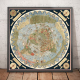Antiguo mapa de la Tierra Plana, 1587 por Monte Urbano - Mapa del mundo grande de pared