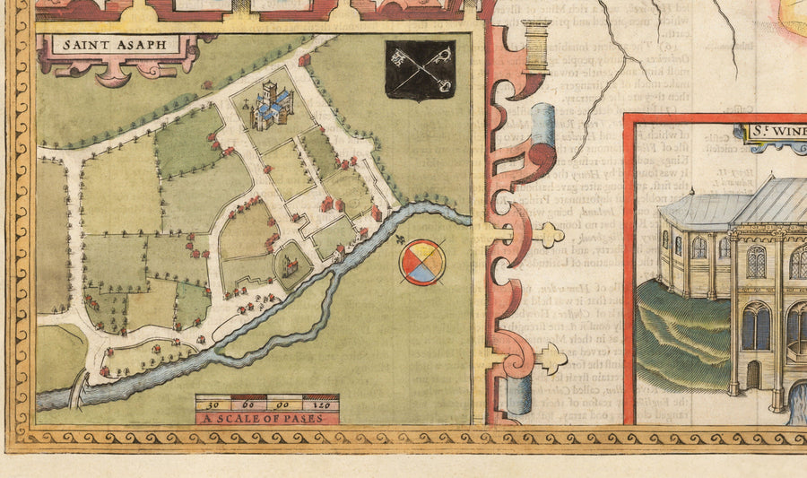 Ancienne carte de Flintshire Wales, 1611 par John Speed ​​- Flint, Molle, Chester, Wrexham