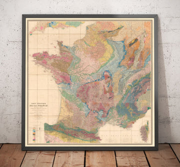 Old Geological Map of France, 1840 by André Brochant de Villiers - Western Europe, Belgium