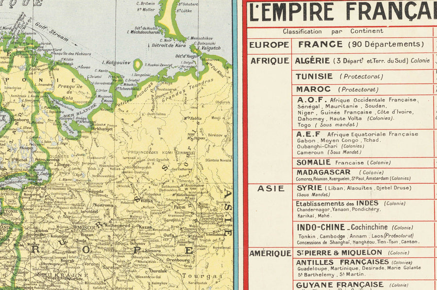 Antiguo Mapa del Imperio Colonial Francés, 1938 por Taride - Francia, Napoleón, África del Norte, Rutas Marítimas