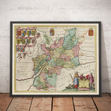 Antiguo mapa de Gloucestershire en 1665 por Joan Blaeu - Bristol, Cheltenham, Gloucester, Kingswood, Filton, Stroud
