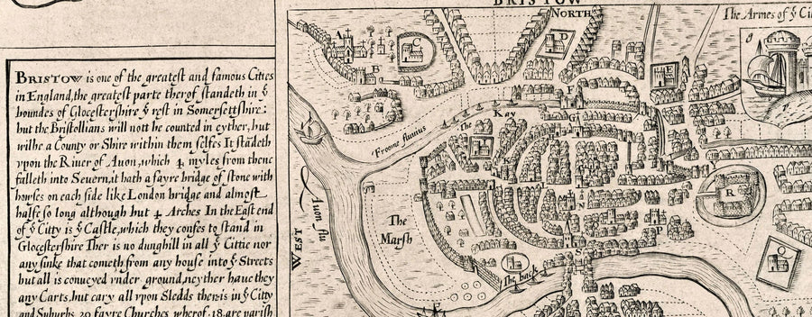 Alte Karte von Gloucestershire, 1611 von John Speed - Bristol, Cheltenham, Gloucester, Kingswood, Filton, South 