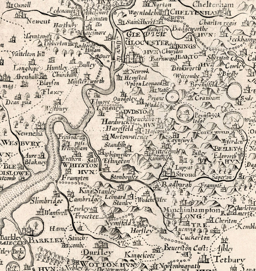 Alte Karte von Gloucestershire, 1611 von John Speed - Bristol, Cheltenham, Gloucester, Kingswood, Filton, South 