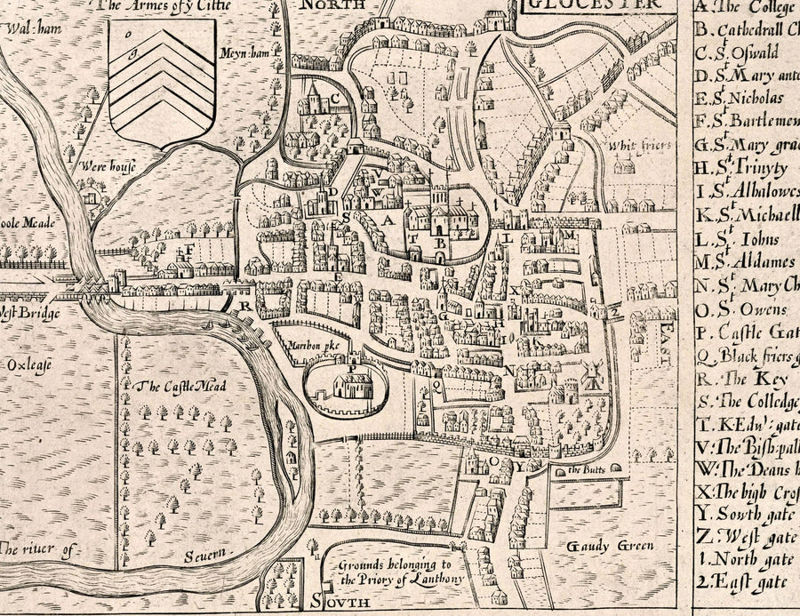 Alte Karte von Gloucestershire, 1611 von John Speed - Bristol, Cheltenham, Gloucester, Kingswood, Filton, South 