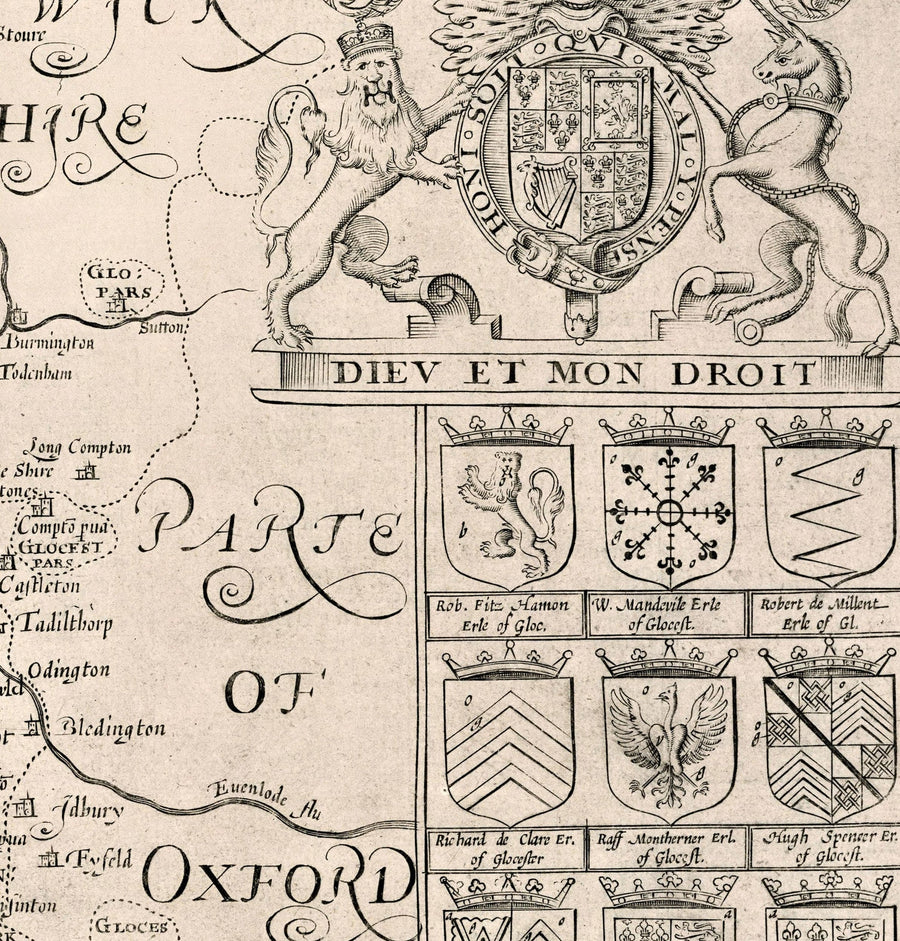 Alte Karte von Gloucestershire, 1611 von John Speed - Bristol, Cheltenham, Gloucester, Kingswood, Filton, South 