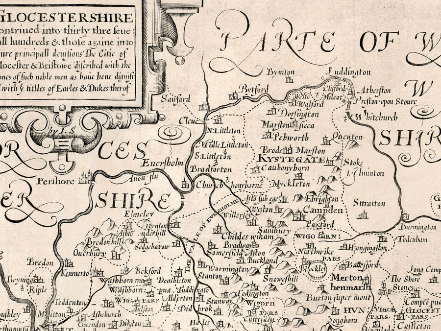 Alte Karte von Gloucestershire, 1611 von John Speed - Bristol, Cheltenham, Gloucester, Kingswood, Filton, South 
