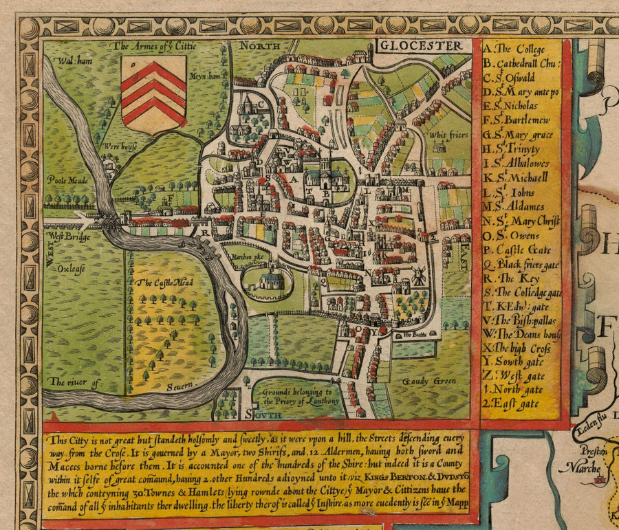 Old Map of Gloucestershire, 1611, John Speed - Bristol, Cheltenham, Gloucester, Kingswood, Filton