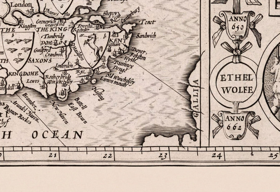 Alte Wikingerkarte von England, Wales und Schottland, 1611 von John Speed - Angelsächsische Heptarchie-Karte von Großbritannien 