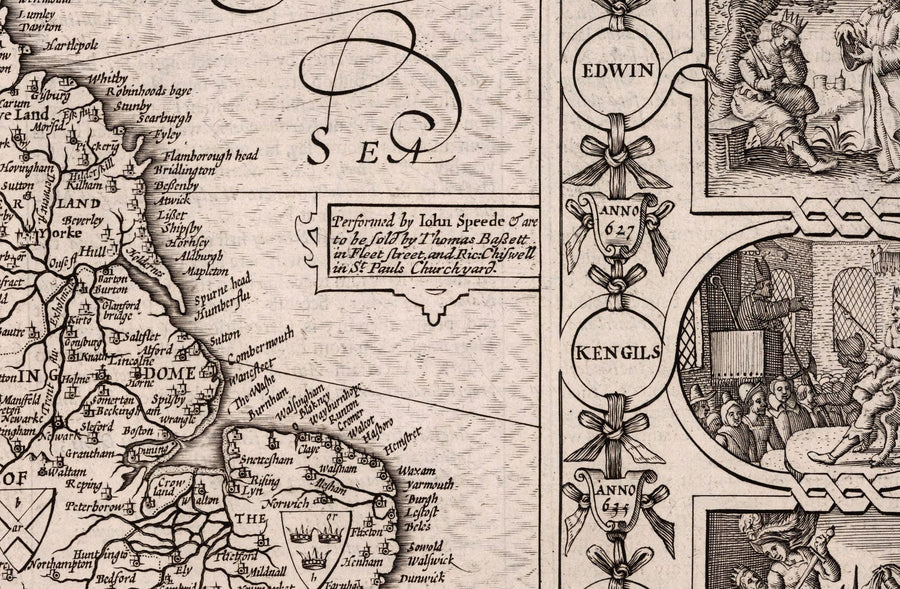 Alte Wikingerkarte von England, Wales und Schottland, 1611 von John Speed - Angelsächsische Heptarchie-Karte von Großbritannien 