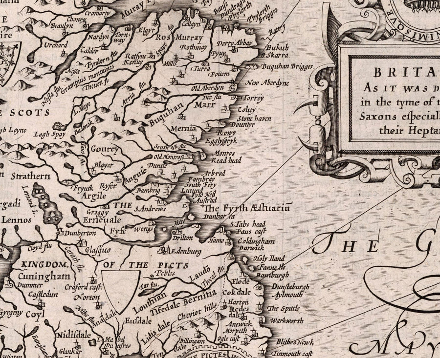 Alte Wikingerkarte von England, Wales und Schottland, 1611 von John Speed - Angelsächsische Heptarchie-Karte von Großbritannien 