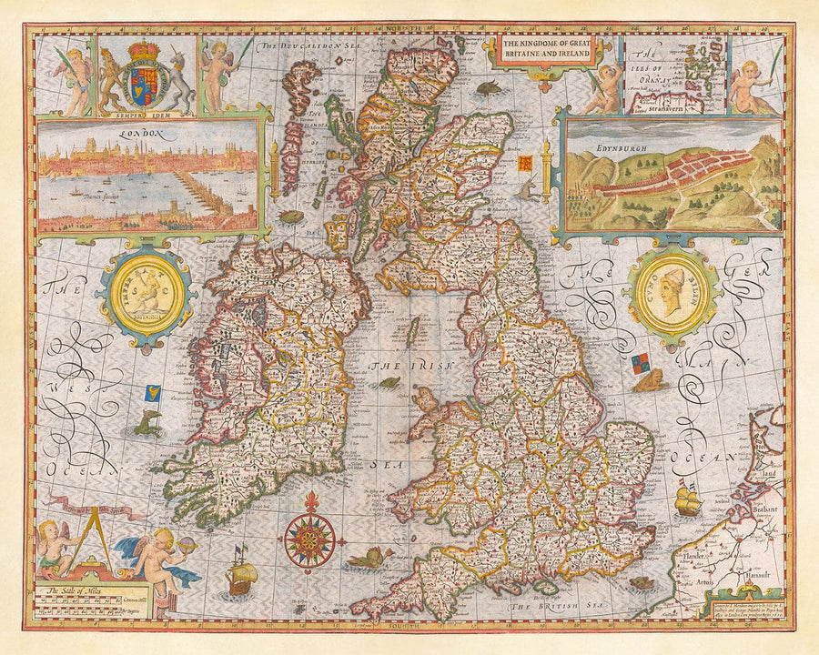 Alte Karte der Britischen Inseln von 1611 von John Speed - UK, England, Schottland, Wales, Irland 