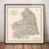 Alte Karte von Northumberland im Jahr 1801 von John Cary - Newcastle, Belford, Hexham, Haltwhistle, Durham 