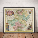 Old Map of Hertfordshire, 1665 by Blaeu - Stevenage, St Albans, Watford, Enfield, Barnet, Hatfield, Hemel Hempstead