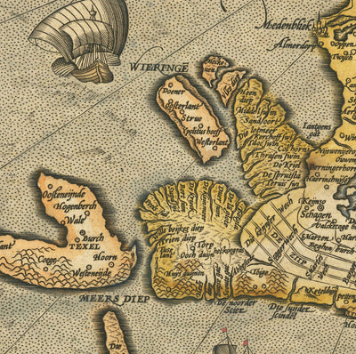 Mapa antiguo de Holanda y Utrecht, 1595 de Abraham Ortelius - Ámsterdam, Rotterdam, Hague, Utrecht