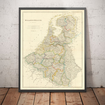 Alte Karte von Holland und Belgien, 1858 - Niederlande, Flandern, Luxemburg, Brüssel, Brügge, Amsterdam, Antwerpen 