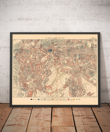 Map of London Poverty 1898-9, Outside Southern District, by Charles Booth - Oval, Brixton, Herne Hill, Lambeth - SW8, SW9, SW2, SE5, SE24, SE22, SE15