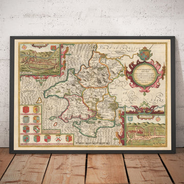 Old Map of Pembrokeshire Wales 1611 John Speed-Haverfordwest, St Davids, Fishguard