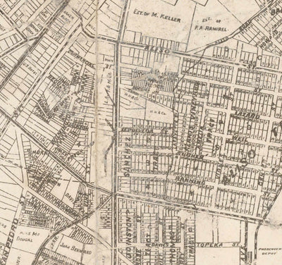 Alte Karte von Los Angeles, 1887 - Seltenes Stadtdiagramm - Downtown, Chinatown, Financial District, Skid Row, Modeviertel