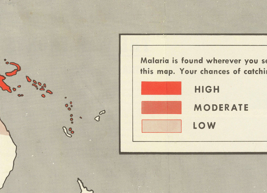 Alte Weltkarte von Dr. Seuss, 1943 - US Army Malaria Wandkarte aus dem Zweiten Weltkrieg 
