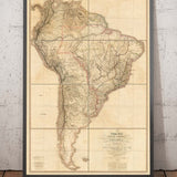 Rara mappa antica del Sud America di Faden, 1807 - Colonialismo spagnolo - Brasile, Perù, Colombia, Cile, Venezuela, Amazzonia 