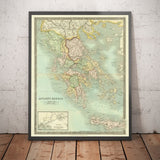 Mappa antica della Grecia, 1834, di Teesdale - Creta, Macedonia, Corfù, Albania, Atene, Tessaglia, Attica 