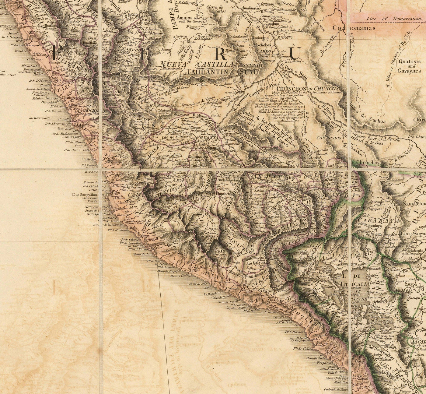 Rare ancienne carte d'Amérique du Sud de Faden, 1807 - Colonialisme espagnol - Brésil, Pérou, Colombie, Chili, Venezuela, Amazon
