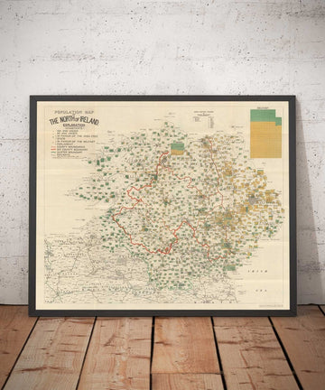 Alte Karte von Nordirland, Ulster im Jahr 1923 - Bevölkerungskarte des Irischen Freistaats, Anglo-Irischer Vertrag 