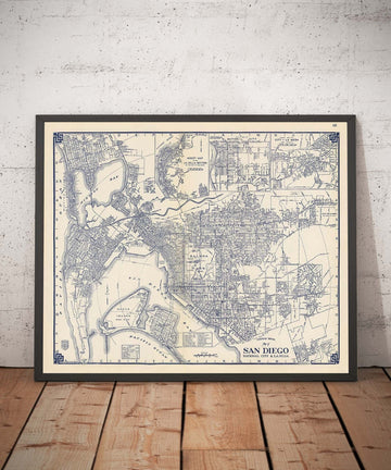 Old Map of San Diego, 1938 by Thomas Bros - National City, La Jolla, La Mesa, Downtown, Balboa Park & Zoo, North Island