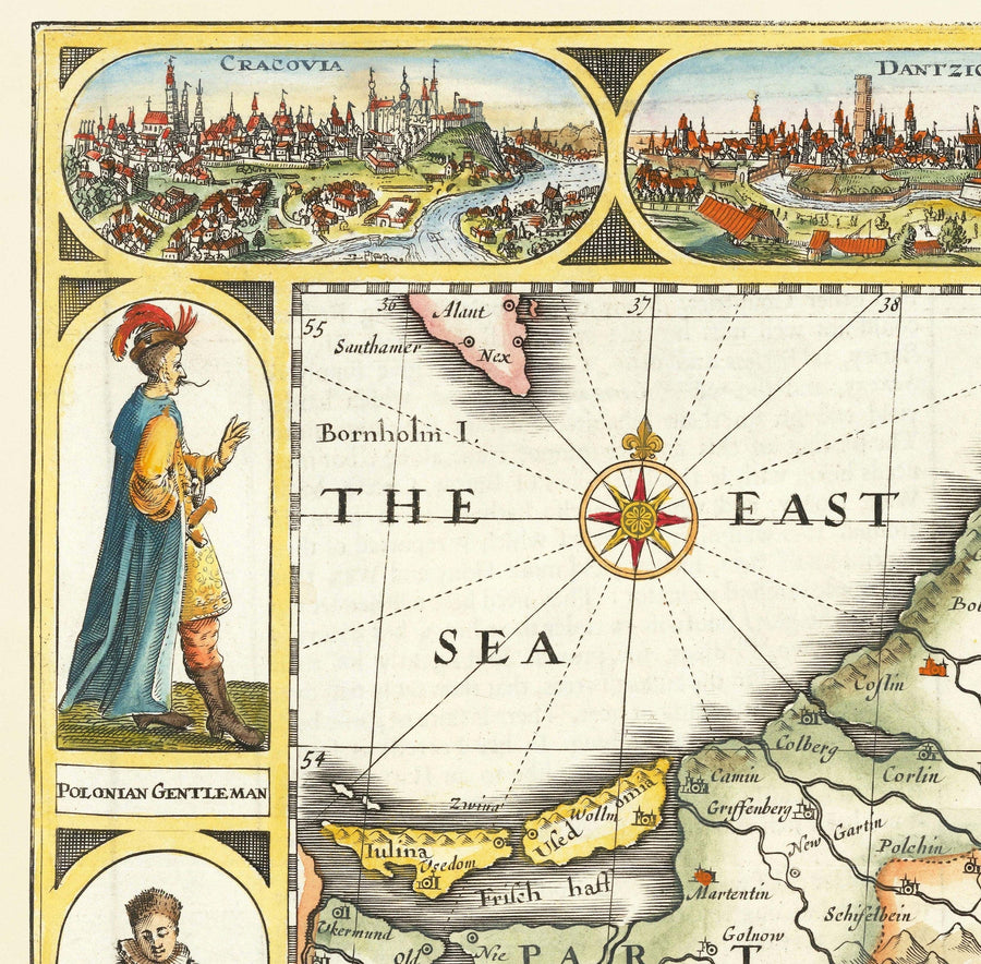 Mappa antica rara della Polonia di John Speed, 1626 - Germania, Prussia, Lituania, Boemia, Varsavia 