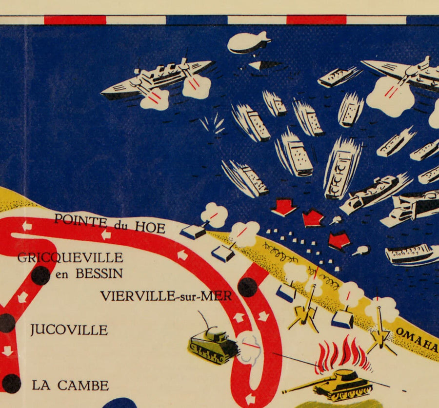Old Map of D Day Landings in Normandy, 1944 - 743rd Tank Battalion in Northern France - US Army World War 2