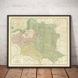 Old Map of Poland by John Cary, 1799 - Partitions of Polish-Lithuanian Commonwealth - Austria, Russia, Prussia