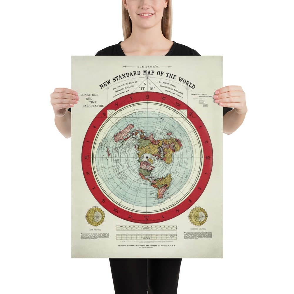 Alte Weltkarte der flachen Erde, 1892, von Alexander Gleason - Seltene patentierte azimutale Polarprojektion