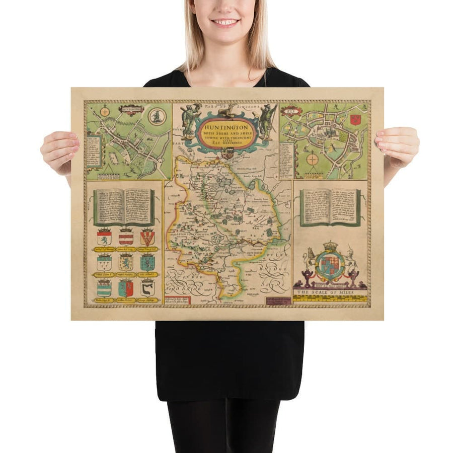 Alte Karte von Huntingdonshire 1611 von John Speed - Huntingdon, Cambridgeshire, St. Ives, St. Neots, Godmanchester Yaxley 