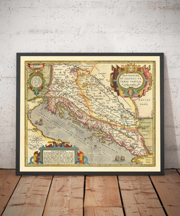 Mapa antiguo de Croacia, Bosnia y Serbia, 1573 de Ortelius - Mar Adriático, Venecia, Zagreb, Belgrado, Sarajevo, Islas