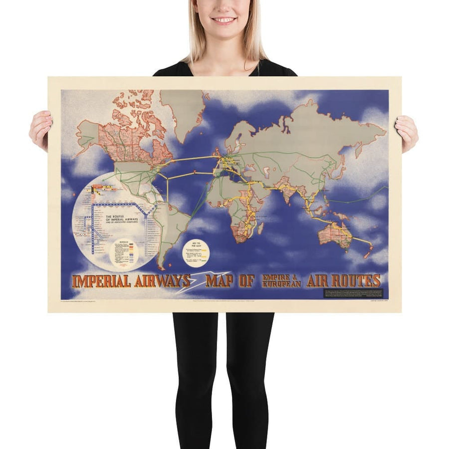 Mappa del Mondo delle Imperial Airways, 1937 - Mappa Antica del Impero Britannico in Stile Bauhaus di Laszlo Moholy-Nagy - Rotte Aeree a Lungo Raggio 