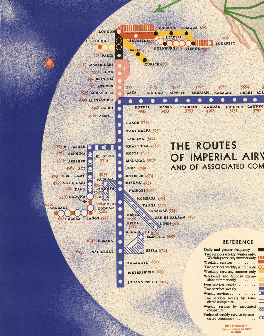 Mappa del Mondo delle Imperial Airways, 1937 - Mappa Antica del Impero Britannico in Stile Bauhaus di Laszlo Moholy-Nagy - Rotte Aeree a Lungo Raggio 