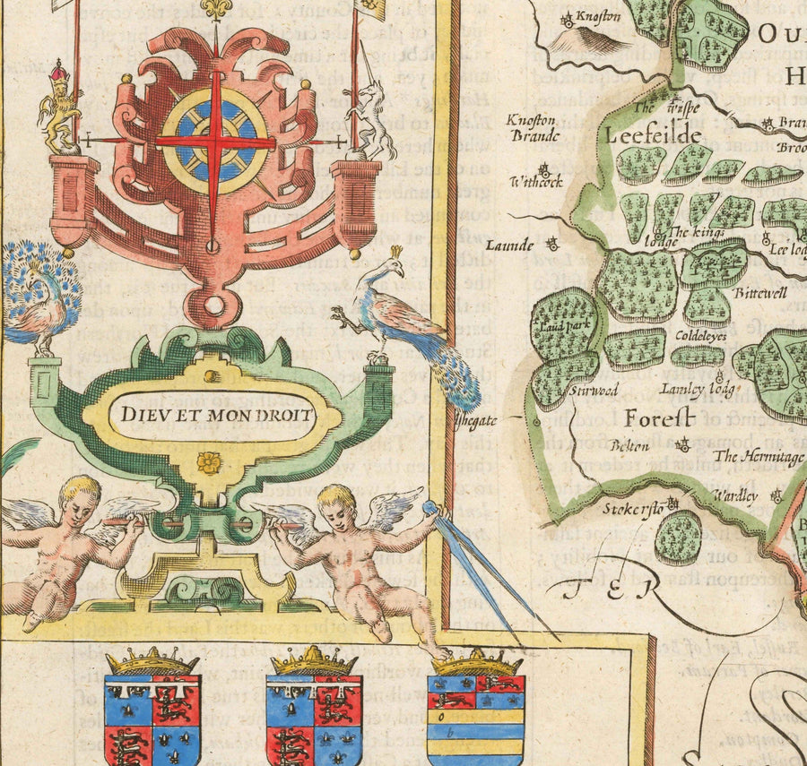 Alte Karte von Rutland, 1611 von John Speed - Rutlandshire, Oakham, Edith Weston, Uppingham, Ketton, Stretton 