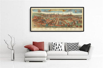 Mapa antiguo de Berlín, 1760 por Balthasar Probst - Carta panorámica antigua con escudo de armas