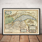 Alte Karte des Genfersees von Abraham Ortelius, 1573 - Lausanne, Montreux, Thonon-les-Bains, Evian, Nyon, Morges 
