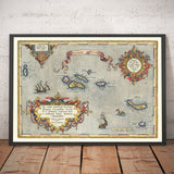 Old Map of the Açores par Abraham Ortelius, 1573 - Sao Miguel, Pico, Terceira, São Jorge, Faial, Portugal, Atlantique