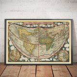 Très ancienne carte du monde, 1571 par Gerard de Jode - Projection codiforme, chérubs, Antarctique, Atlas, Colonialisme précoce