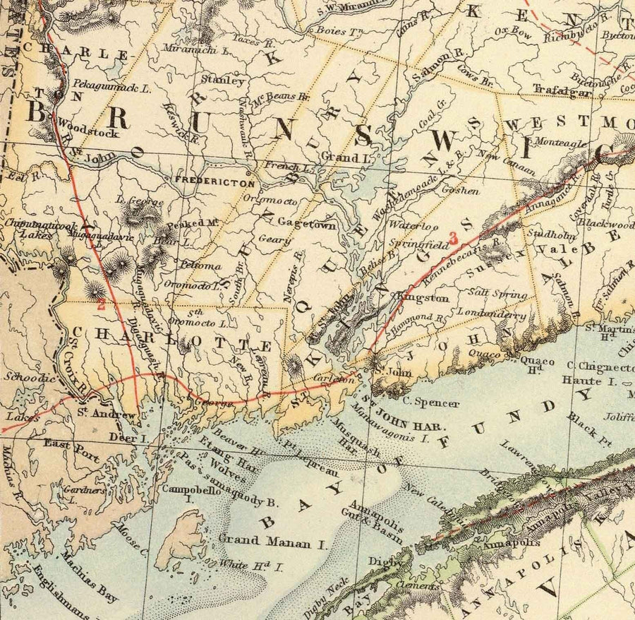 Ancienne carte de Terre-Neuve, Nouvelle-Écosse et Nouveau-Brunswick, 1872 par Fullarton - Canada, Amérique du Nord britannique coloniale