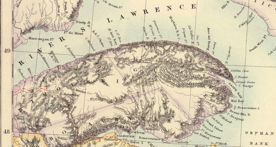 Ancienne carte de Terre-Neuve, Nouvelle-Écosse et Nouveau-Brunswick, 1872 par Fullarton - Canada, Amérique du Nord britannique coloniale