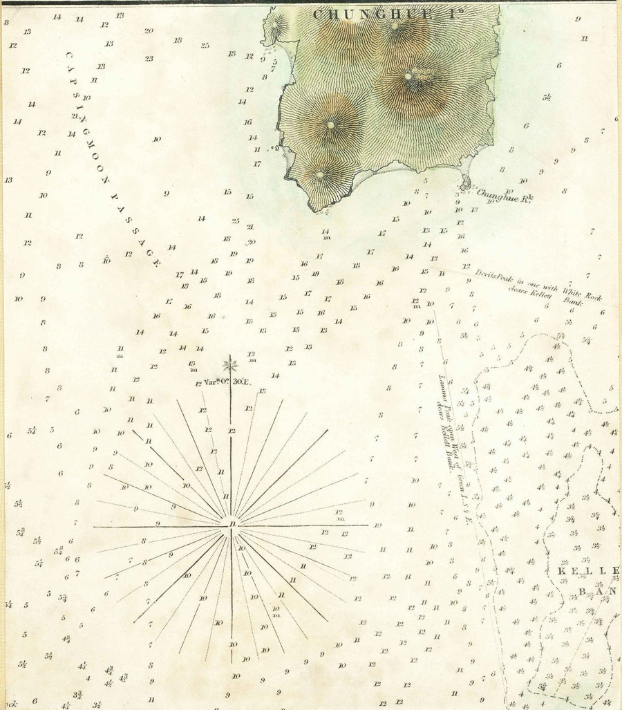 La première carte de Hong Kong, 1843 - Old Admiralty Navy Chart - Kowloon, Victoria Bay, Early British Colony