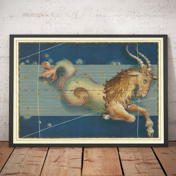 Antiguo mapa estelar de Capricornio, 1603 por Johann Bayer - Carta astrológica del zodiaco y signo del horóscopo