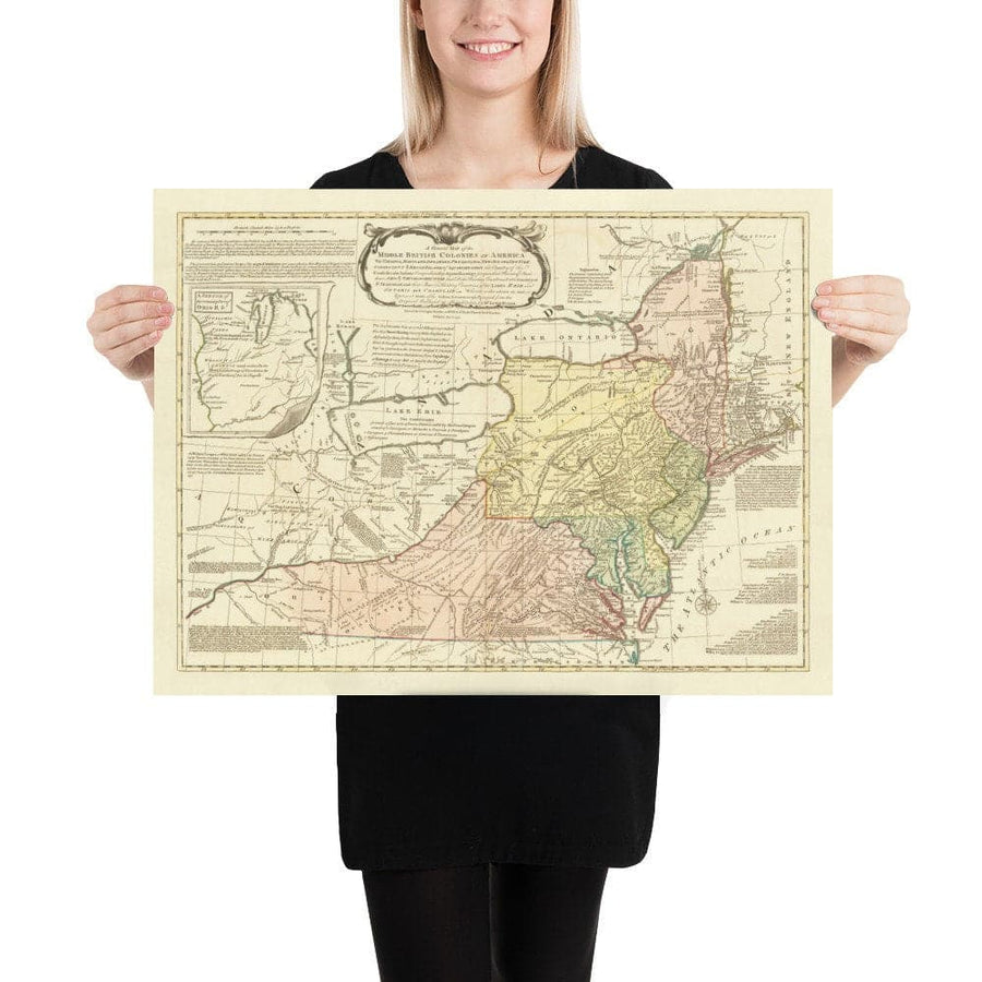 Ancienne carte des colonies britanniques en Amérique 1755 par Evans & Bowles - Colonies européennes et indigènes, États-Unis avant l&