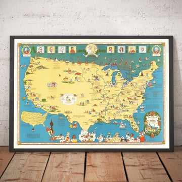 Mappa antica dei neri, Linea nera negli USA, 1946 - Famosi afroamericani - George Washington Carver, Booker T, Harriet Tubman 