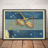 Antica Mappa Stellare della Bilancia, 1624 di Johann Bayer - Carta Astrologica Zodiacale - Il Segno Zodiacale delle Bilance 