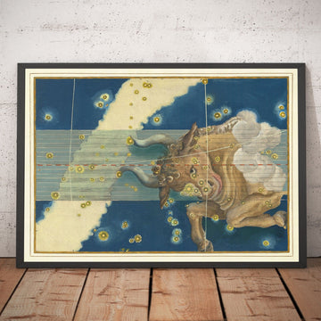 Antiguo mapa estelar de Tauro, 1603 por Johann Bayer - Carta astrológica del zodiaco - El signo del horóscopo del toro