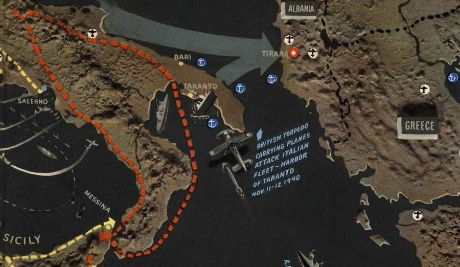 Antiguo mapa de la Segunda Guerra Mundial: Mediterráneo, 1944 - NavWarMap No.1 - Europa del Sur y África del Norte - Italia, España, Francia